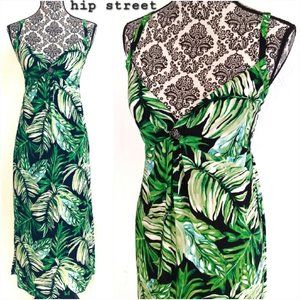 ISLAND PLANET Tropical Leaf Print Spaghetti Strap Resort Maxi Dress S